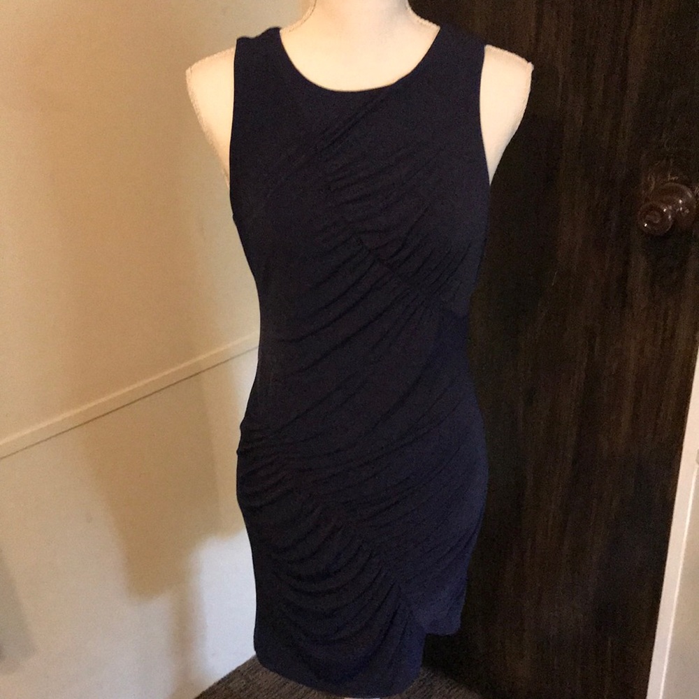 Bcbgeneration Form Fitting Navy Ruched Dress - M - image 3